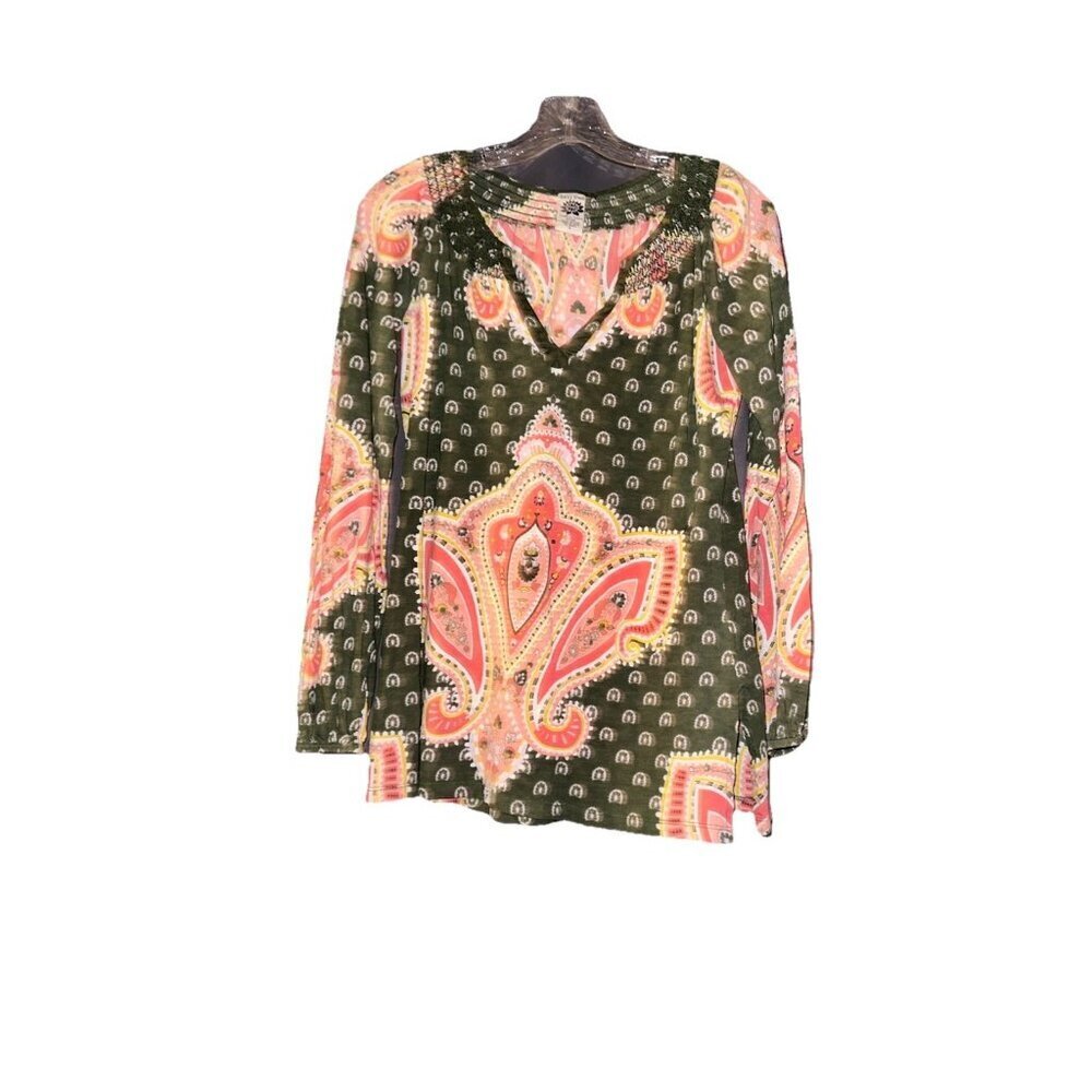 Vtg Lucky Brand Vintage Women's Small Floral Paisley Mandala Top Y2K